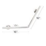 16" x 16" Angled Wedge Wall Mount Grab Bar, 1 ¼" Diameter, Polished Finish